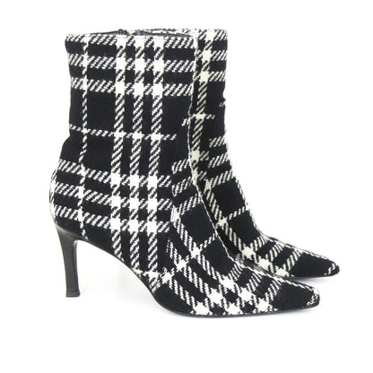 Vintage 2000s Burberry Black Nova Check Wool Boots Pointed Toe Heels / 37 (US 7)
