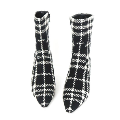 Vintage 2000s Burberry Black Nova Check Wool Boots Pointed Toe Heels / 37 (US 7)