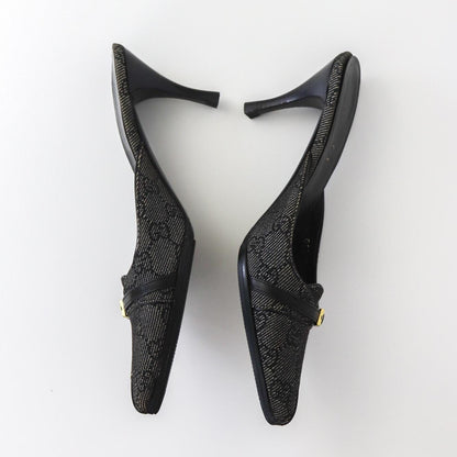 Vintage Gucci by Tom Ford Gray Denim Monogram Canvas Mules / 36 (US 6)