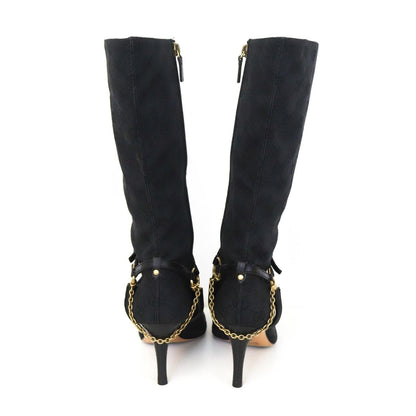 Vintage Gucci by Tom Ford Canvas Monogram Boots Horsebit Chain Heels / 36 (US 6)