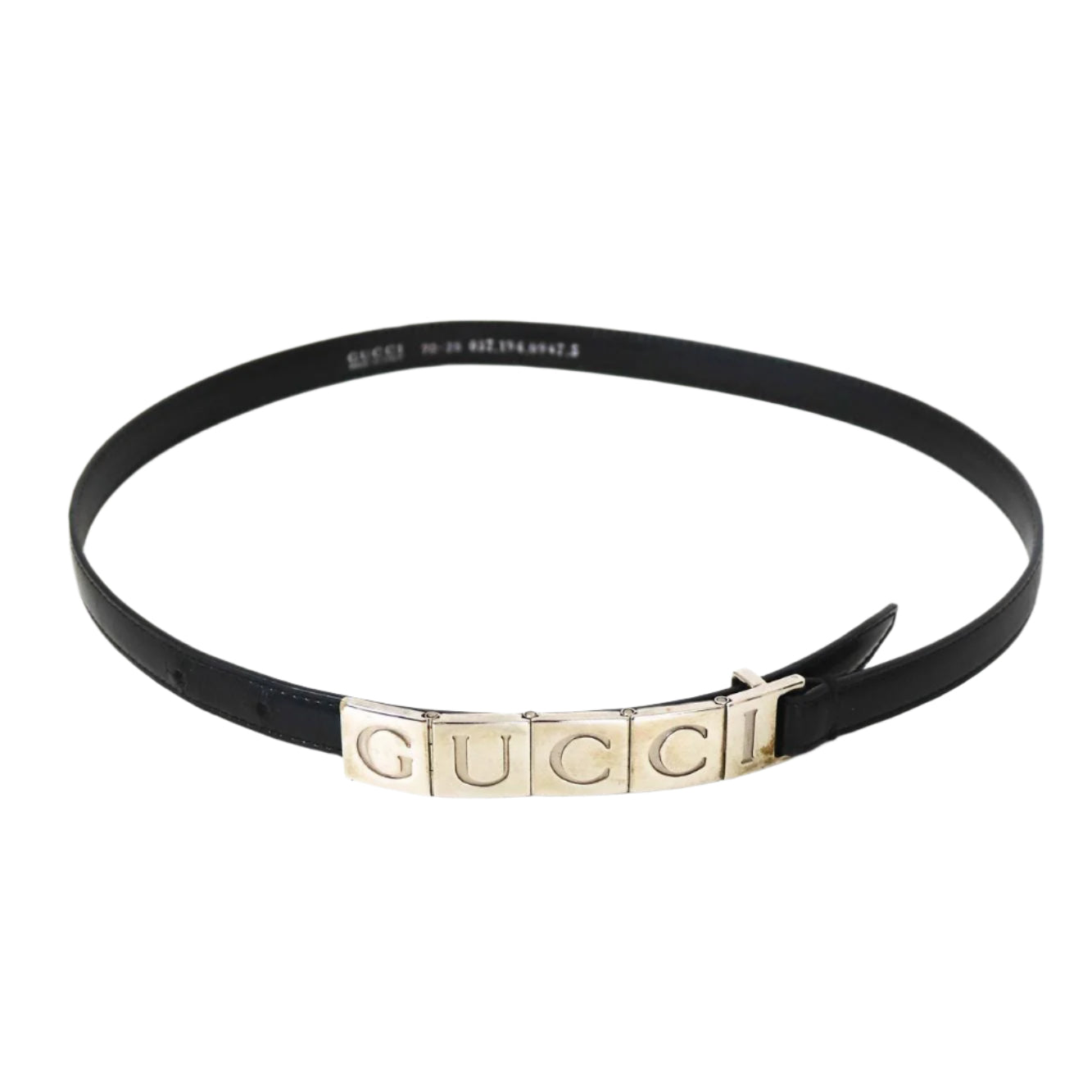 Vintage 1990s Gucci by Tom Ford Thin Leather Belt Metal Logo Letters / XS