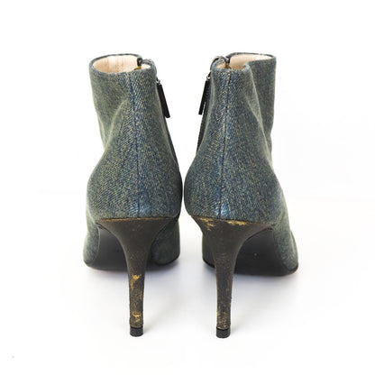 Vintage F/W 2000 Chanel Distressed Denim Leather Boots Runway Heels / 37 (US 7)