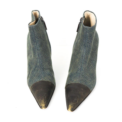 Vintage F/W 2000 Chanel Distressed Denim Leather Boots Runway Heels / 37 (US 7)