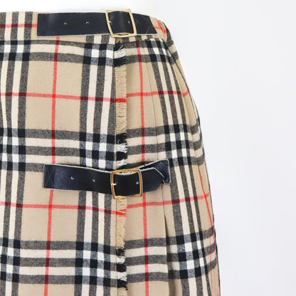Vintage Burberry Classic Tan Nova Check Pleated Wool Kilt Skirt / S