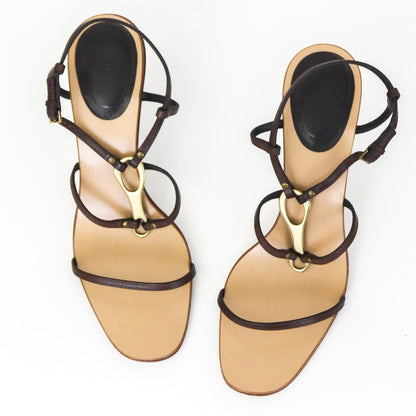 Vintage Gucci by Tom Ford Leather Sandals Strappy Heels Metal Horsebit Logo / 41 ( US 11)