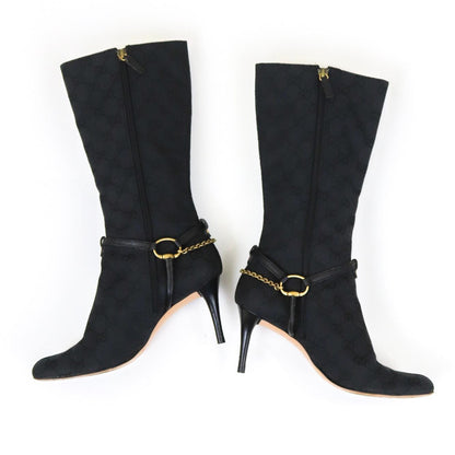 Vintage Gucci by Tom Ford Canvas Monogram Boots Horsebit Chain Heels / 36 (US 6)