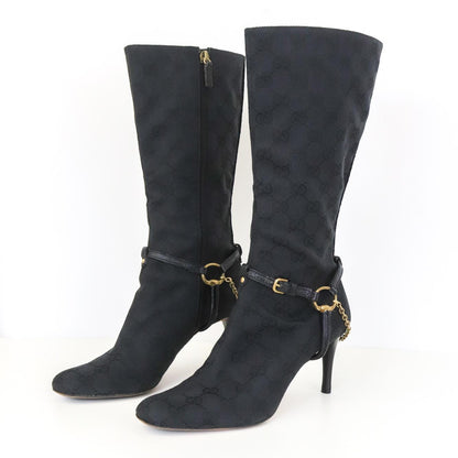 Vintage Gucci by Tom Ford Canvas Monogram Boots Horsebit Chain Heels / 36 (US 6)