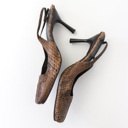 Vintage F/W 1999 Dolce&Gabbana Brown Python Leather Snakeskin Slingback Heels / 40 (US 10)