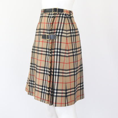 Vintage Burberry Classic Tan Nova Check Pleated Wool Kilt Skirt / S