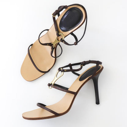 Vintage Gucci by Tom Ford Leather Sandals Strappy Heels Metal Horsebit Logo / 41 ( US 11)