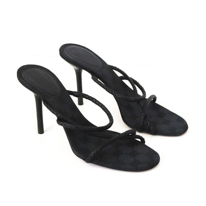 Vintage F/W 2002 Gucci by Tom Ford Black Monogram Heels Mules Braided Leather Detail / 37 (US 7)