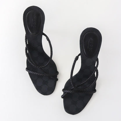 Vintage F/W 2002 Gucci by Tom Ford Black Monogram Heels Mules Braided Leather Detail / 37 (US 7)