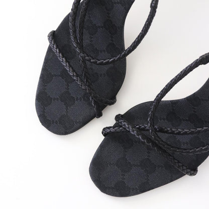 Vintage F/W 2002 Gucci by Tom Ford Black Monogram Heels Mules Braided Leather Detail / 37 (US 7)