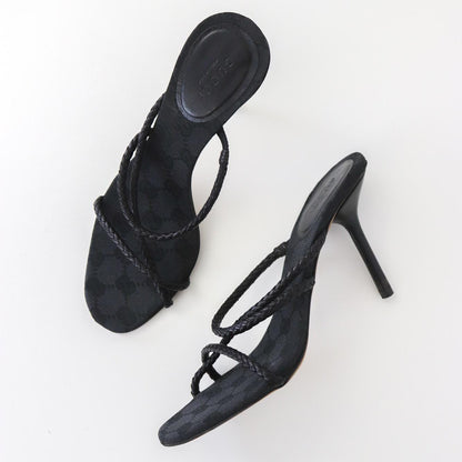 Vintage F/W 2002 Gucci by Tom Ford Black Monogram Heels Mules Braided Leather Detail / 37 (US 7)