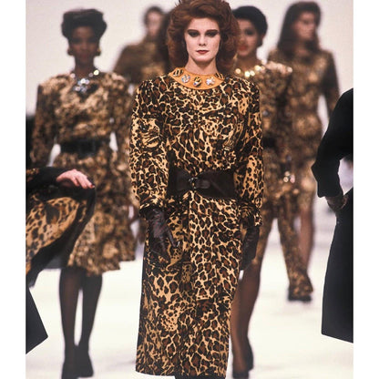 Vintage F/W 1986 Yves Saint Laurent Rive Gauche Iconic Leopard Print Silk Dress / XS