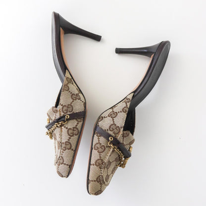 Vintage Gucci by Tom Ford Beige GG Logo Monogram Mules Horsebit Heels / 36.5 (US 6.5)