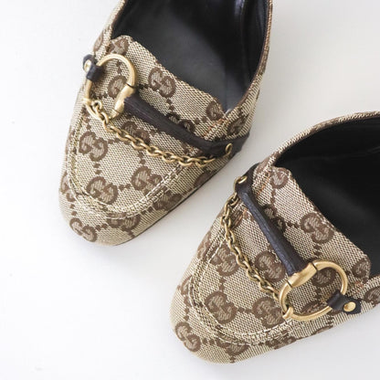 Vintage Gucci by Tom Ford Beige GG Logo Monogram Mules Horsebit Heels / 36.5 (US 6.5)