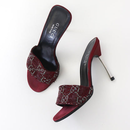 Vintage S/S 1998 Gucci Tom Ford GG Monogram Swarovski Crystal Stiletto Heel Mules / 37.5 (US 7.5)