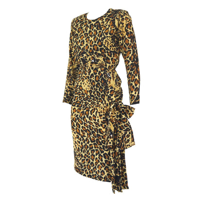 Vintage F/W 1986 Yves Saint Laurent Rive Gauche Iconic Leopard Print Silk Dress / XS