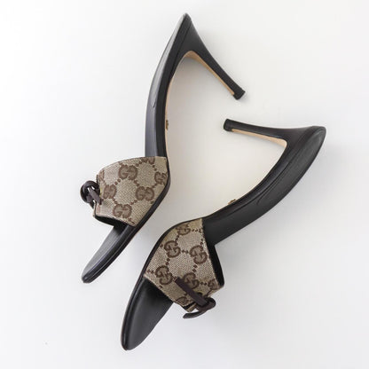 Vintage 2000s Gucci Beige Canvas GG Monogram Mules Bow Detail Heels / 39 (US 9)