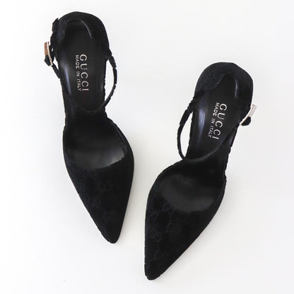 Vintage F/W 1997 Gucci by Tom Ford Black Velvet Monogram Pointed Toe Heels / 37 (US 7)