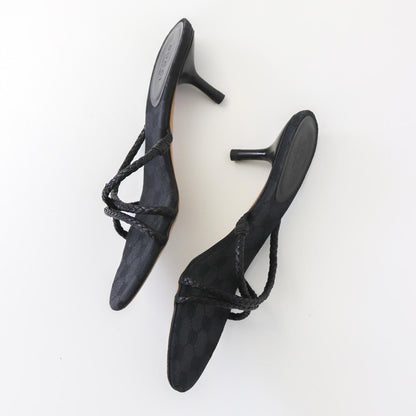 Vintage F/W 2002 Gucci by Tom Ford GG Monogram Kitten Heels Leather Rope Mules / 35 (US 5)