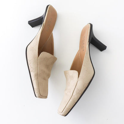 Vintage Gucci by Tom Ford Beige GG Logo Monogram Mules Square Toe Heels / 37 (US 7)