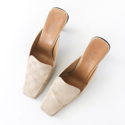 Vintage Gucci by Tom Ford Beige GG Logo Monogram Mules Square Toe Heels / 37 (US 7)