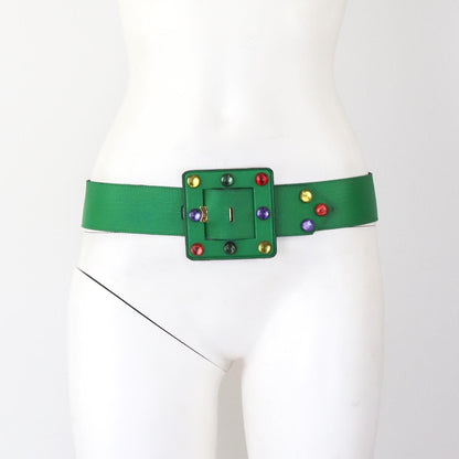 Vintage 1980s Yves Saint Laurent Jewelled Wide Leather Belt YSL Logo