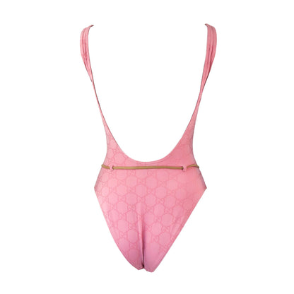 Vintage 1999 Gucci by Tom Ford Pink GG Logo Monogram One Piece Swimsuit Bodysuit / XS