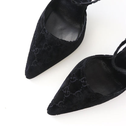 Vintage F/W 1997 Gucci by Tom Ford Black Velvet Monogram Pointed Toe Heels / 37 (US 7)
