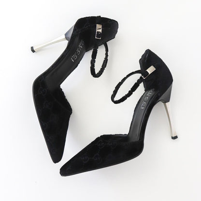 Vintage F/W 1997 Gucci by Tom Ford Black Velvet Monogram Pointed Toe Heels / 37 (US 7)