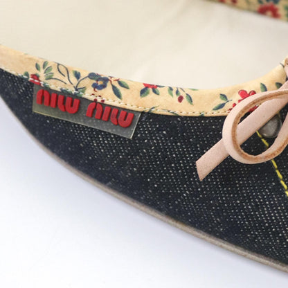 Vintage S/S 2002 Miu Miu Prada Denim Floral Block Heel Mules With Bows / 36.5 (US 6.5)