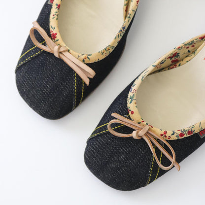 Vintage S/S 2002 Miu Miu Prada Denim Floral Block Heel Mules With Bows / 36.5 (US 6.5)