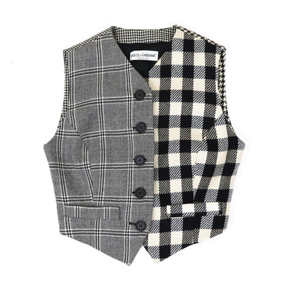 Vintage F/W 1993 Dolce&Gabbana Wool Patchwork Check Houndstooth Waistcoat Top