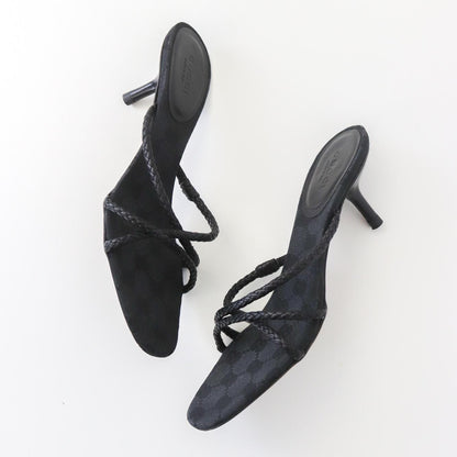 Vintage F/W 2002 Gucci by Tom Ford GG Monogram Kitten Heels Leather Rope Mules / 35 (US 5)