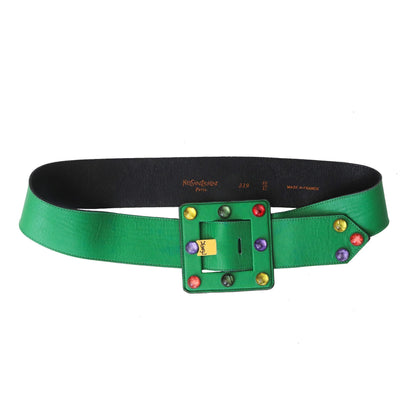 Vintage 1980s Yves Saint Laurent Jewelled Wide Leather Belt YSL Logo