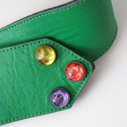 Vintage 1980s Yves Saint Laurent Jewelled Wide Leather Belt YSL Logo