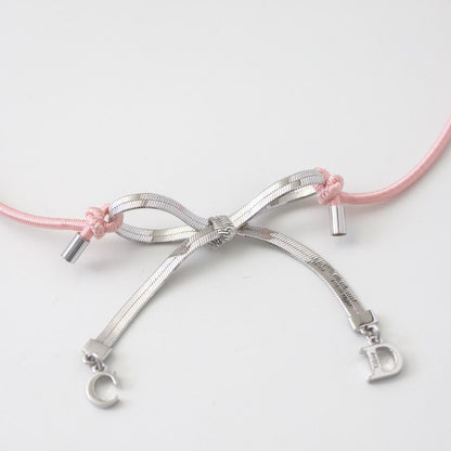 Vintage Christian Dior Silver Pink Chord Choker CD Logo Ribbon Necklace