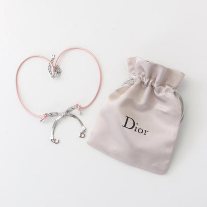 Vintage Christian Dior Silver Pink Chord Choker CD Logo Ribbon Necklace