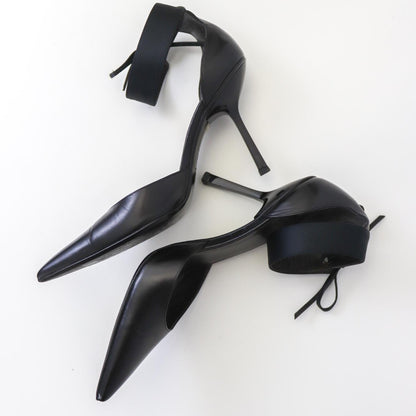 Vintage Gucci by Tom Ford Black Leather Pointed Toe Heels Satin Bow Pumps / 37 (US 7)