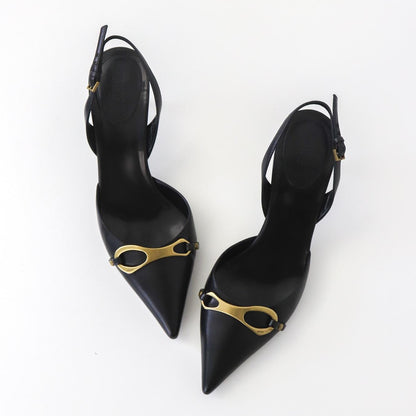 Vintage Gucci by Tom Ford Black Leather Slingback Heels Metal Horsebit Logo / 35.5 (36)