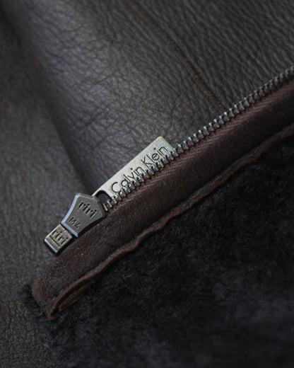 Vintage F/W 2001 Calvin Klein Collection Chocolate Brown Shearling Jacket / S-M