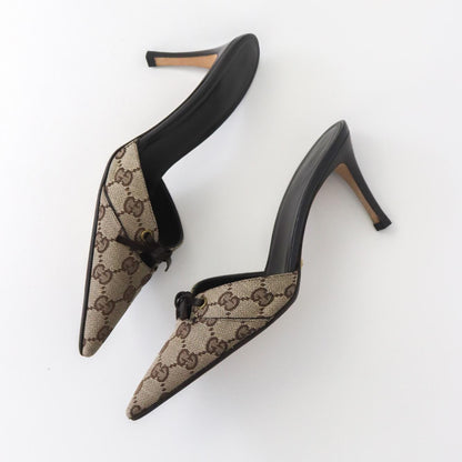 Vintage Gucci GG Monogram Mules Leather Bow Detail Heels / 36.5 (US 6.5)