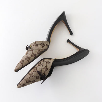 Vintage Gucci GG Monogram Mules Leather Bow Detail Heels / 36.5 (US 6.5)
