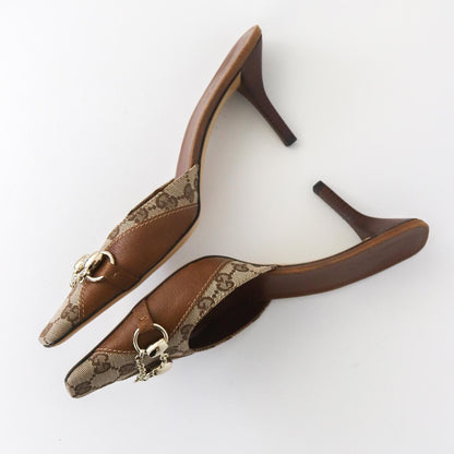 Vintage Gucci by Tom Ford Beige GG Monogram Mules Chain Horsebit Heels / 39 (US 9)