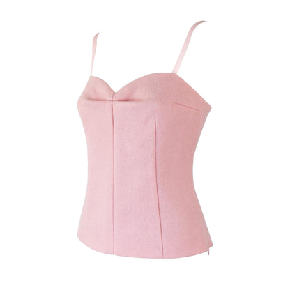Vintage 2000s Miu Miu Prada Baby Pink Wool Mohair Bustier Top / IT 42 (S)