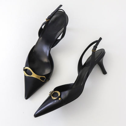 Vintage Gucci by Tom Ford Black Leather Slingback Heels Metal Horsebit Logo / 35.5 (36)