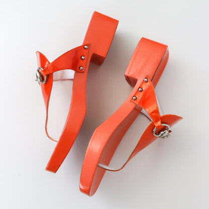 Vintage 1990s Gucci by Tom Ford Coral Orange Thong Mules Horsebit Clogs / 37 (US 7)