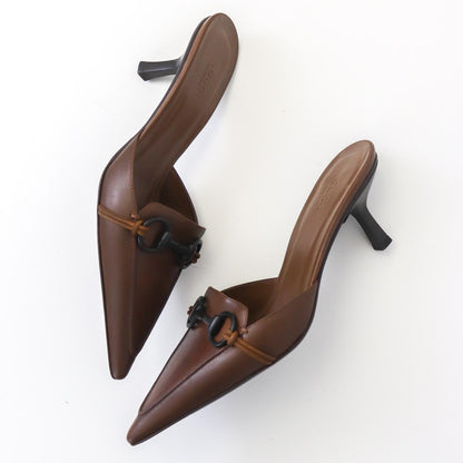 Vintage Gucci by Tom Ford Brown Leather Kitten Heel Horsebit Mules / 37.5 (US 7.5)